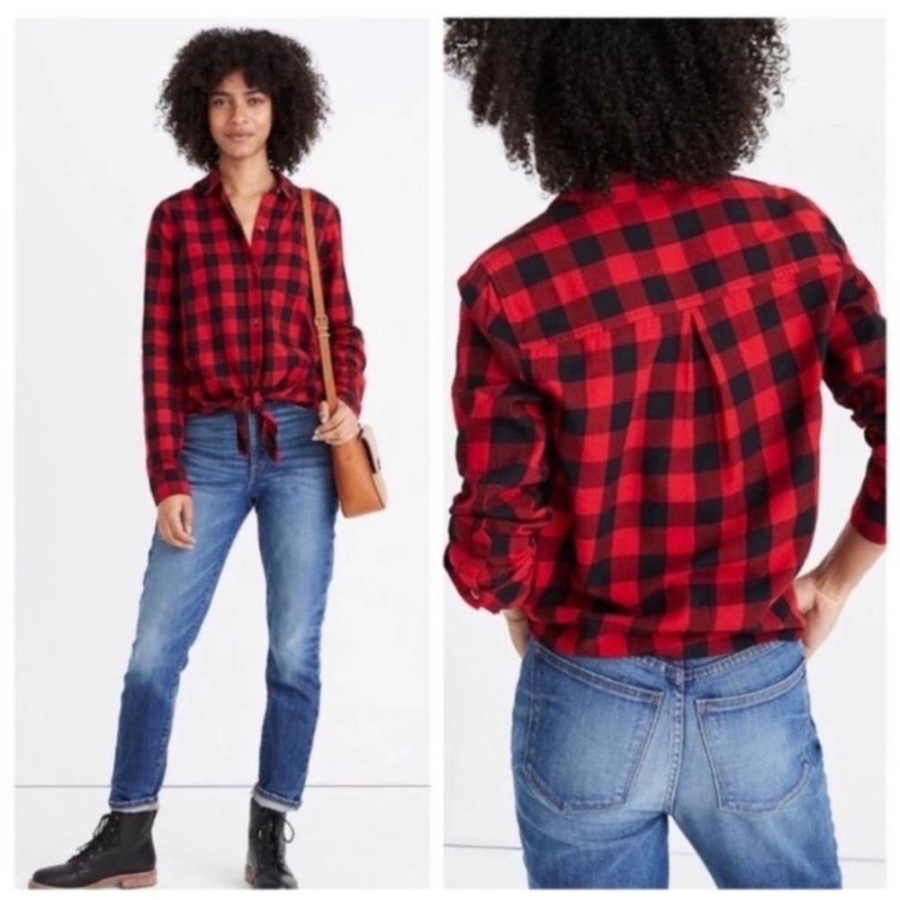 MADEWELL Buffalo Plaid Front Knot Flannel Shirt M